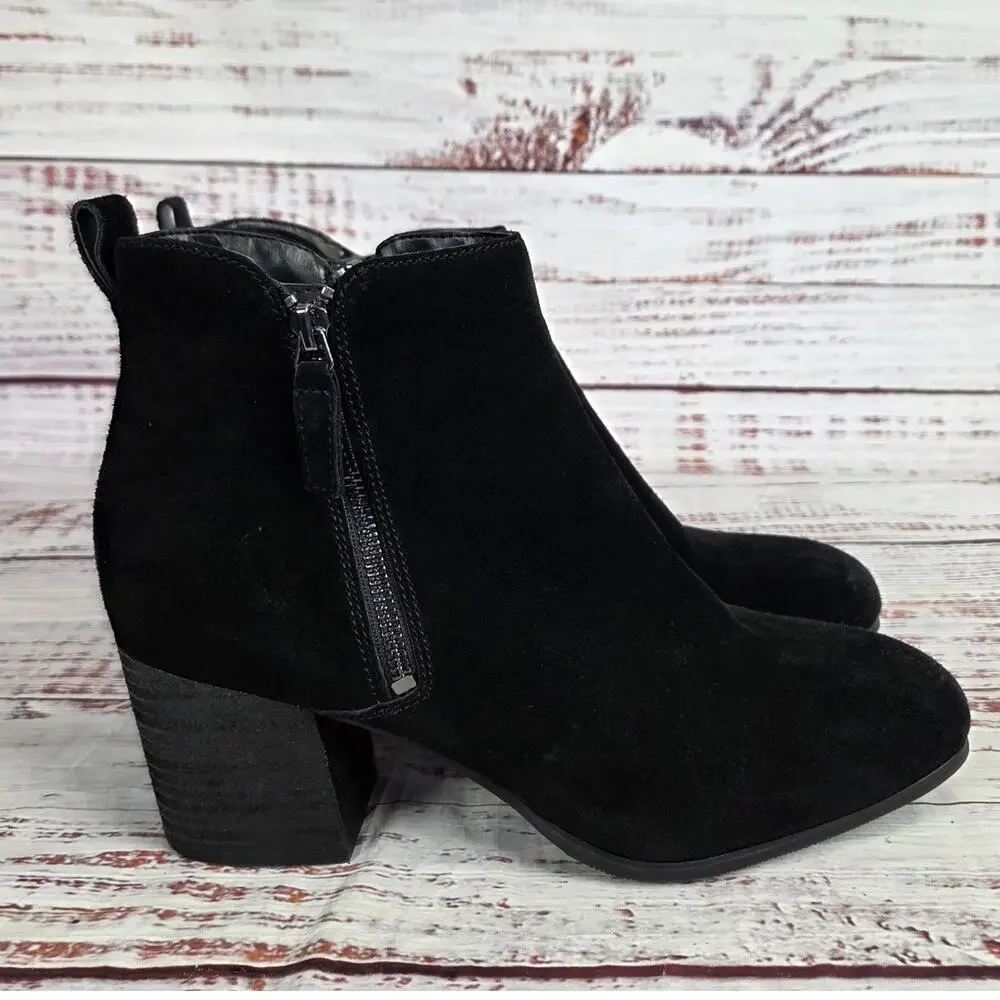 Blondo Womens Siena Black Suede Leather Boots 11 Waterproof Zip Block Heel Lux